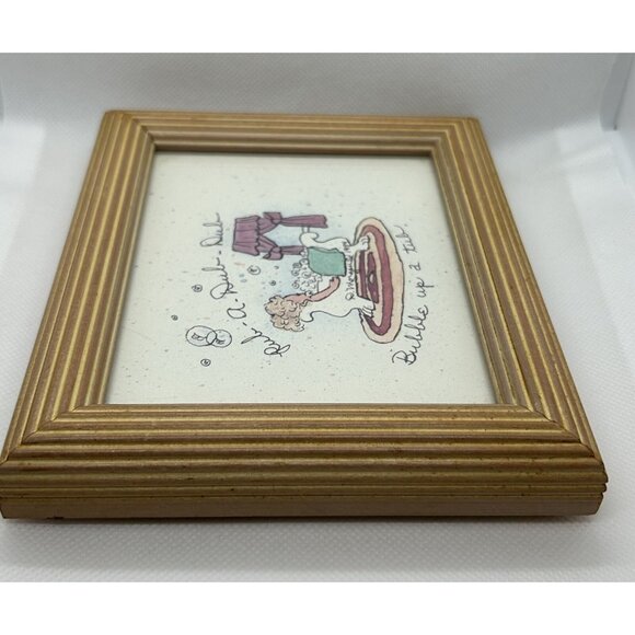 Miniature VTG Bathroom Vanity Art Framed Clawfoot Tub Bubbles 6 1/4" x 5 1/4" - Picture 6 of 11
